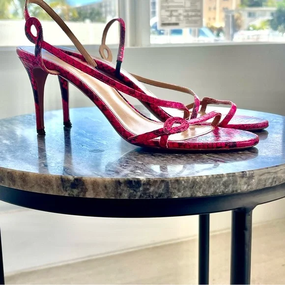 Aquazurra - Serpentine Neon Pink Snake Heel Sandals Sz. 39